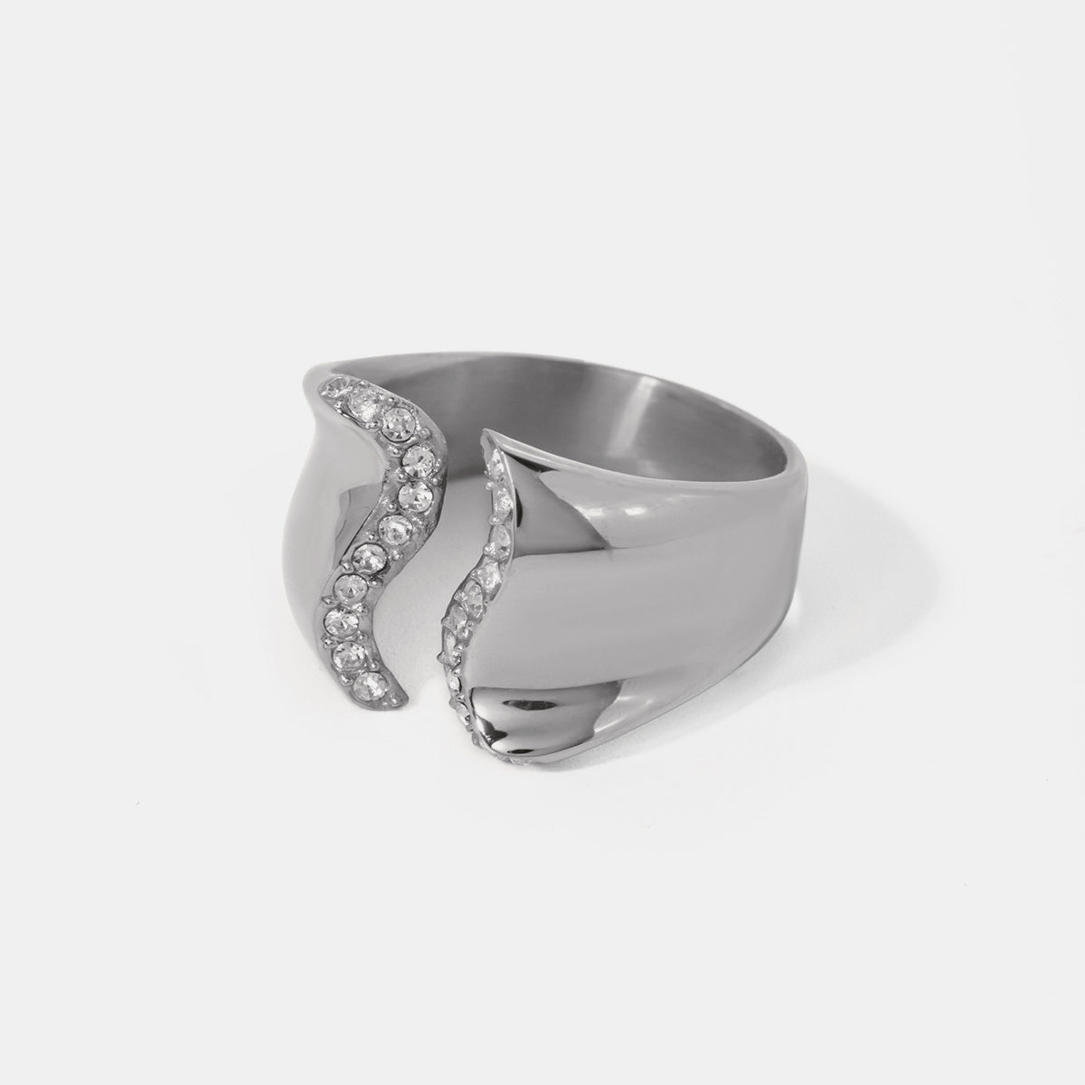 Stainless Steel Inlaid Rhinestone Bypass Ring Stainless Steel Inlaid Rhinestone Bypass Ring